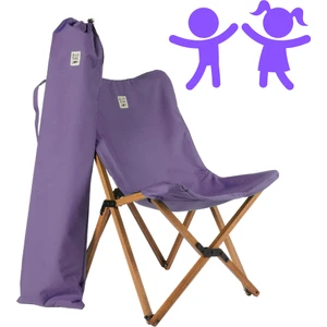 Bag The Joy KIDS Ahşap Katlanır Kamp & Bahçe Sandalyesi – Kahverengi Iskelet - Mor Kılıf