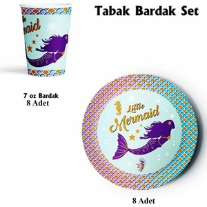 Patladı Gitti Deniz Kızı Temalı Doğum Günü Konsepti Tabak Bardak Set 8'li