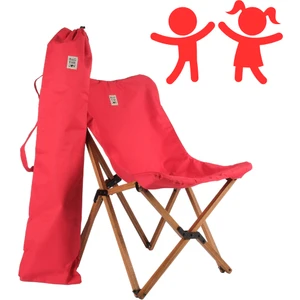 Bag The Joy KIDS Ahşap Katlanır Kamp & Bahçe Sandalyesi – Kahverengi Iskelet - Kırmızı Kılıf