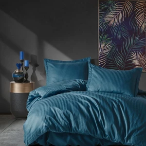 Elegant Strıpe Saten Nevresim Takımı - Mavi