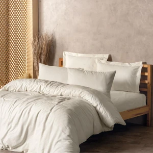 Panemo Plaıd Reaktif Nevresim Takımı - Krem