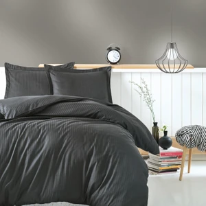 Elegant Strıpe Saten Nevresim Takımı - Antrasit