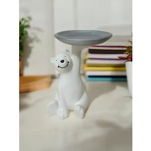 Dekoratif Tabak Tutan Sevimli Ayı Biblo Sunum Kase Dekor