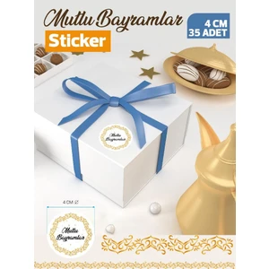 Tuğset Etiket Mutlu Bayramlar Etiketi 4 x 4 cm 35 Adet Ramazan Bayramı Kurban Bayramı Sticker Iyi Bayramlar Şeker Etiketi