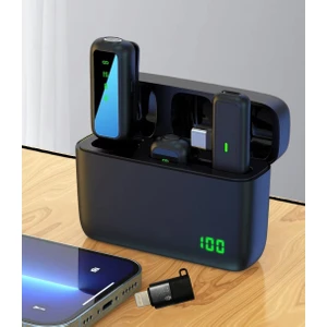 Sx6 Iphone ve Type-C Uyumlu Kablosuz Yaka Mikrofonu Göstergeli LED Şarj Kutulu Gürültü Azaltma