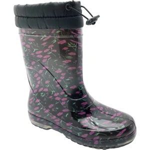 Çiğdem Kundura Çiğdem Içi Tüylü Çiçekli Lastik Çizme  - Renkli-Siyah-Kırmızı - 41