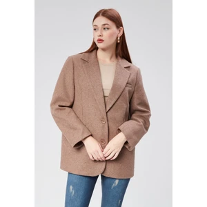 Kruvaze Yaka Regular Fit Kaşe Ceket