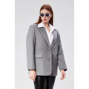 Kruvaze Yaka Regular Fit Kaşe Ceket