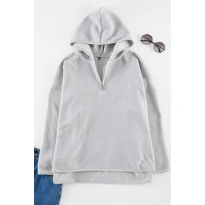 Kadın Büyük Beden Moda Şık Oversize Kapüşonlu Standart Kol Regular Gri Basic Örme Sweatshirt