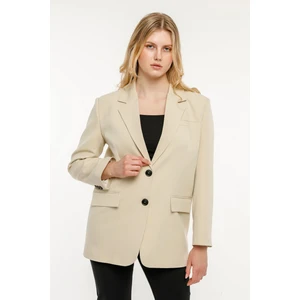 Taş Rengi Kadın Düğmeli Blazer Ceket