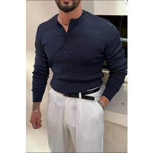 Erkek Hakim Yaka Düğme Işlemeli Triko Kazak