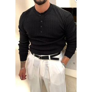 Erkek Hakim Yaka Düğme Işlemeli Triko Kazak
