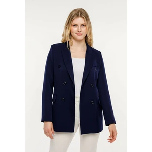 Lacivert Regular Kruvaze Kapama Oversize Düğmeli Ceket