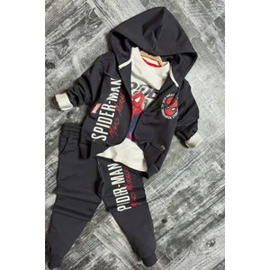Erkek Çocuk Marvel Spider-Man 3 Lü Kapşonlu Set Örümcek Adam Eşofman Takımı - 2 Iplik Likralı Kumaş
