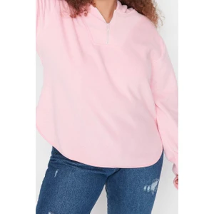 Büyük Beden Tarz Oversize Kapüşonlu Düşük Kol Regular Kalın Polar Örme Sweatshirt