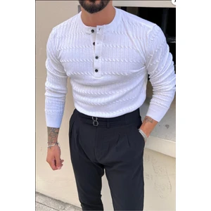 Erkek Hakim Yaka Düğme Işlemeli Triko Kazak