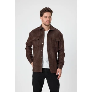 Erkek Çizgili Çift Cep Kapaklı Kaşe Gömlek Ceket