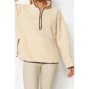 Tarz Regular Dik Yaka Düşük Kol Regular Peluş Örme Spor Sweatshirt