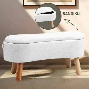 Scala Sandıklı Bohem Ahşap Ayaklı Puf/Bench, Beyaz