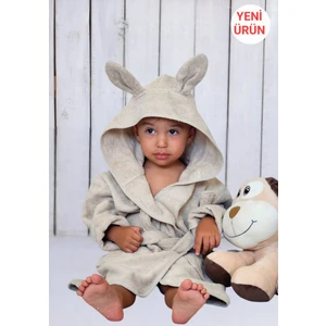 Pamuk Hanım Pamuklu Yumuşacık Unisex Kız-Erkek Çocuk Havlu Bornoz Kulaklı Tavşan/bej