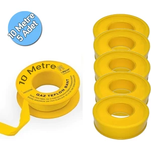 5 Adet 10 Metre Doğalgaz Teflon Bant (Güvenliğiniz Için Yüksek Kalite Ptfe)