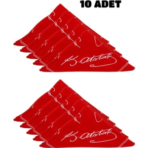 10 Adet  Atatürk Imzalı Çok Amaçlı Bandana Fular Kırmızı Renk 50X50 (Okul, Etkinlik, Tören, Gösteri)