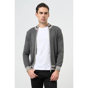 Gri Uzun Kol Düz Örme Dik Yaka Classic Slim Fit Triko 1012245203