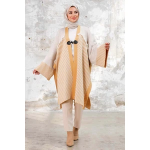 Püsküllü Oversize Triko Panço 1239 - Taş