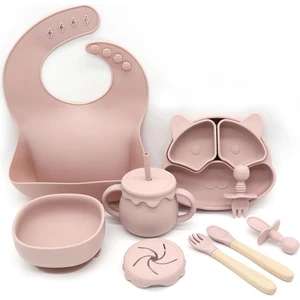 Puppy 13 Parça Full Silikon Bebek Beslenme Seti: Esnek, Bpa / Pvc Içermez Mama Seti - Rose Pink