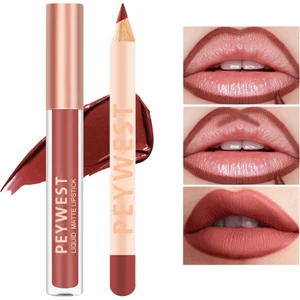 Ruj ve Lipliner Dudak Kalem Seti 2'li - Autumn Coffee Renk - Lip Liner And Lip Gloss