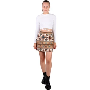 3027A Desenli Etek Vizon