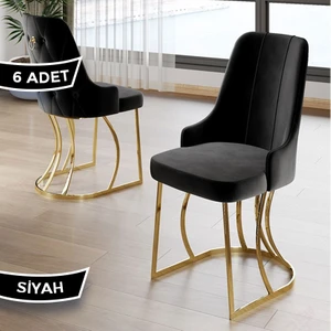 Puva Serisi 6 Adet Sandalye Babyface Ithal Kumaş Gold Metal Ayaklı