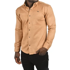 Likralı Çıtçıtlı Kırışmayan Süet Kumaş Slim Fit Cepsiz Mevsimlik Gömlek 2500556
