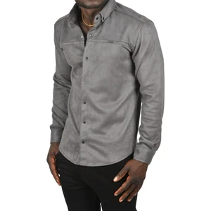 Likralı Çıtçıtlı Kırışmayan Süet Kumaş Slim Fit Cepsiz Mevsimlik Gömlek 2500556