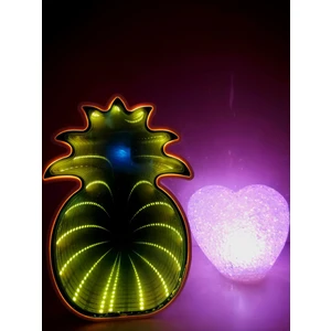 Işık Kasabası Ayna Yansımalı Sarı Ananas ve Rcb Damla Silikon Kalp LED Gece Lambası