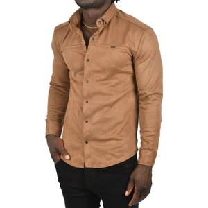 Likralı Çıtçıtlı Kırışmayan Süet Kumaş Slim Fit Cepsiz Mevsimlik Gömlek 2500556