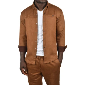 Likralı Çıtçıtlı Kırışmayan Süet Kumaş Slim Fit Cepsiz Mevsimlik Gömlek 2500556