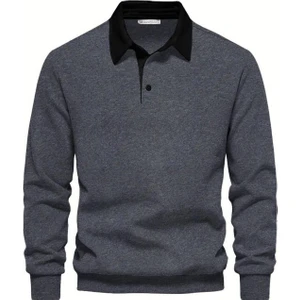 Ghassy Co. Erkek Retro Renk Bloklu Pamuklu Gömlek Yaka Sweatshirt