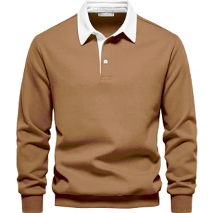 Ghassy Co. Erkek Retro Renk Bloklu Pamuklu Gömlek Yaka Sweatshirt