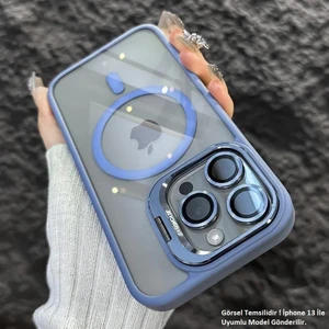 iPhone 13 Uyumlu Kılıf Klon Stantlı + Lens Korumalı Magsafe Kapak