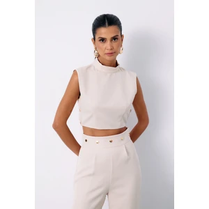 Çıt Çıt Detaylı Crop Bluz - Bej
