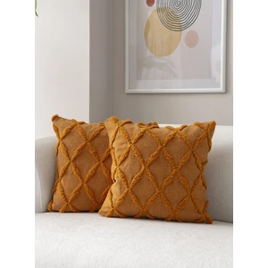 2'li Set Geometrik Desen Bohem Punch Dokuma Kırlent Kılıfı Turuncu