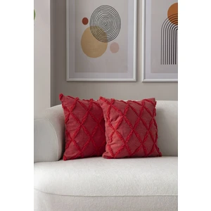 2'li Set Geometrik Desen Bohem Punch Dokuma Kırlent Kılıfı Gül Kurusu