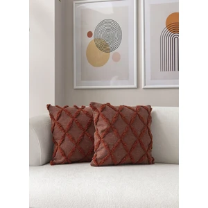 2'li Set Geometrik Desen Bohem Punch Dokuma Kırlent Kılıfı Kiremit