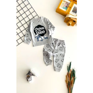 Derin Bebe Neşeli Bebekler Baby Koyun Shaun Annesinin Kuzusu Baskılı Pijama Takım Gri