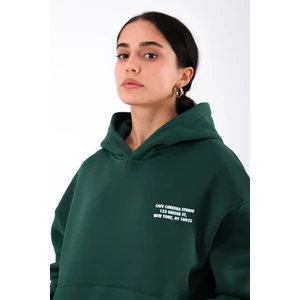 Cafe Relaxed Fit Hoodie Kadın - Yeşil