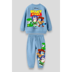 Unisex Çocuk Mavi Bluey Toy Stoyry Desenli Kışlık 3 Iplik Pamuklu Sweatshirt Eşofman Alt-Üst Takım