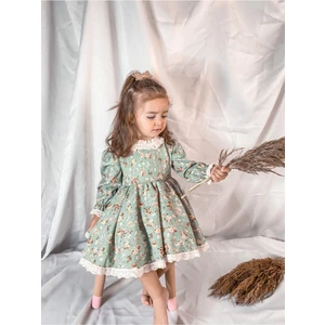 Kız Çocuk Mint Çiçek Vintage Elbise
