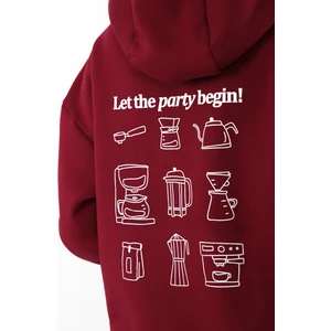 Coffee Party Relaxed Fit Hoodie Kadın - Bordo