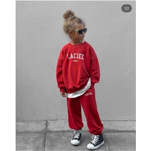 Unisex Çocuk Slogan Desenli Pamuklu Sweatshirt Eşofman Tayt Alt-Üst Takım
